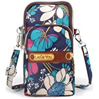  - Idefair Bolso bandolera floral para niñas y niñas Bolso bandolera para teléfono móvil Bolso de algodón para teléfono móvil para llevar tarjeta Bolso para teléfono móvil Monedero